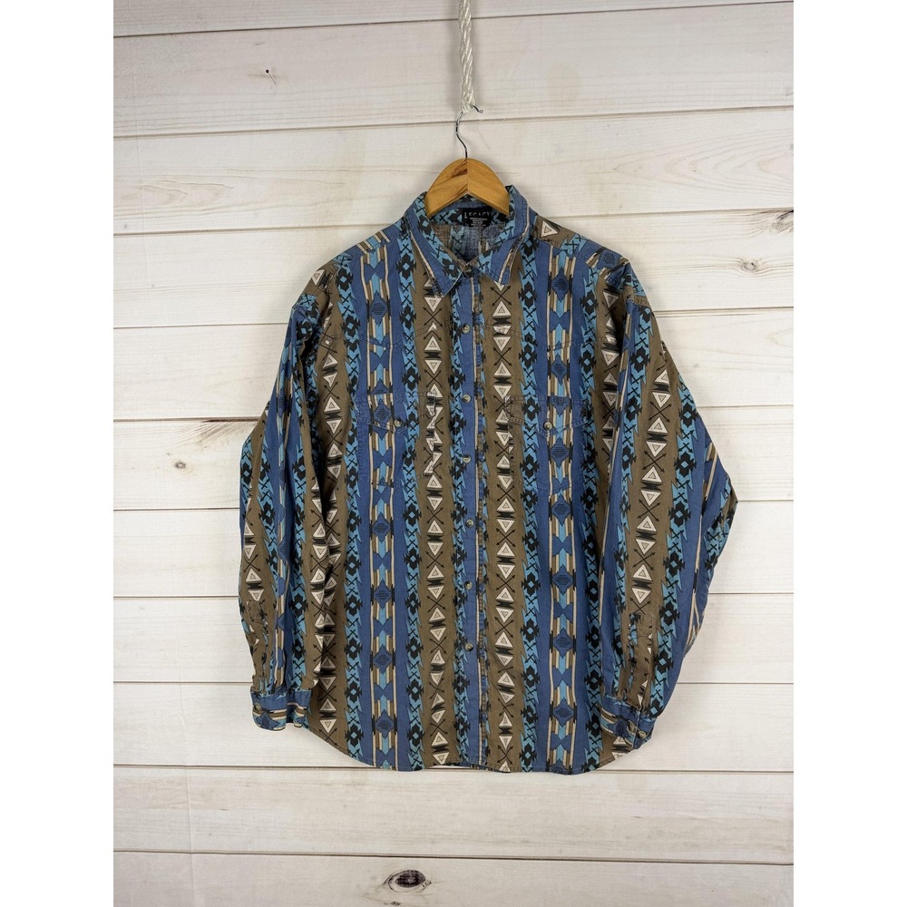 Legacy Shirt Mens Large Blue Aztec Southwestern Print Button Up Cowboy Retro